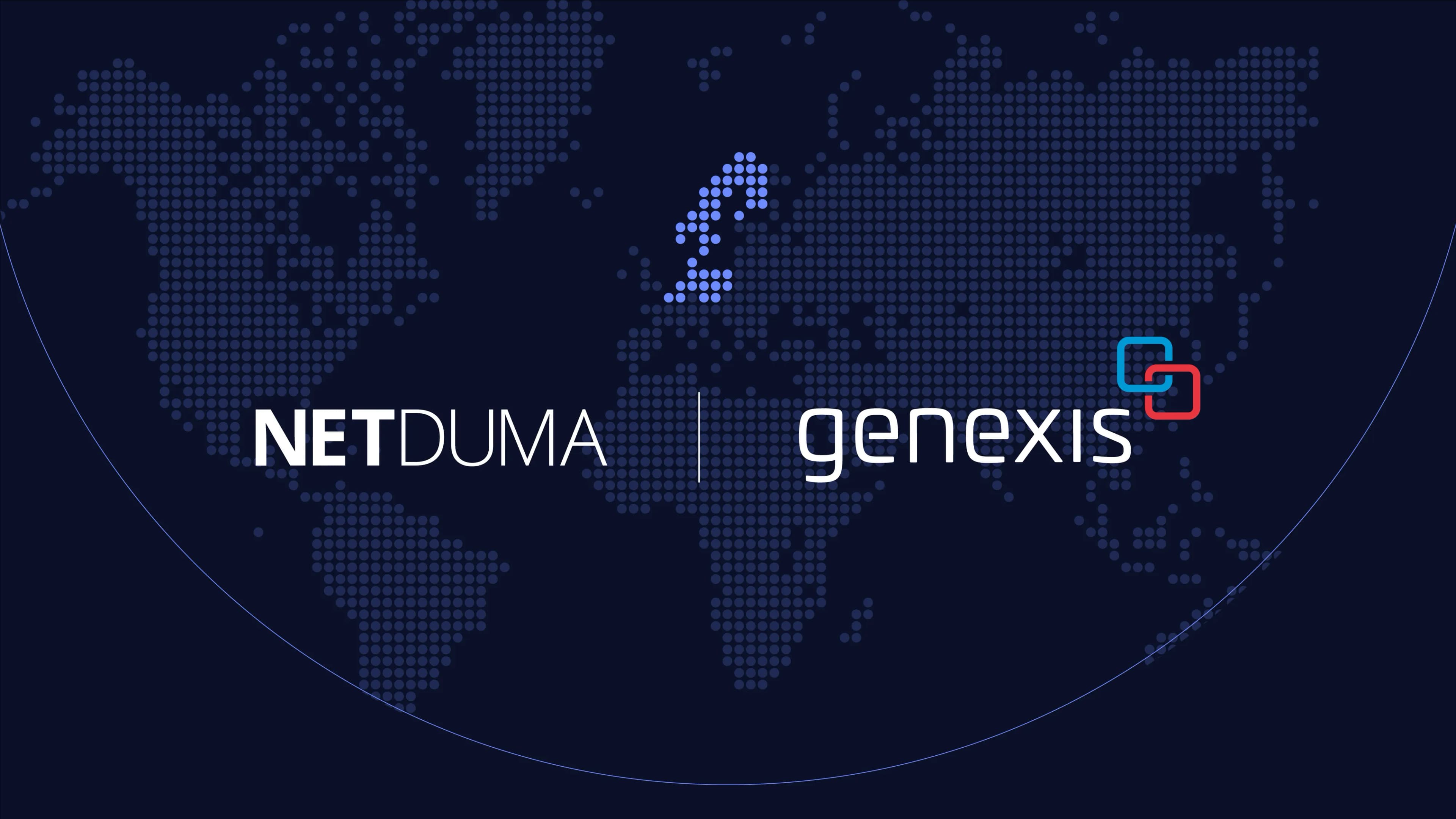 Netduma and Genexis logos on a world map