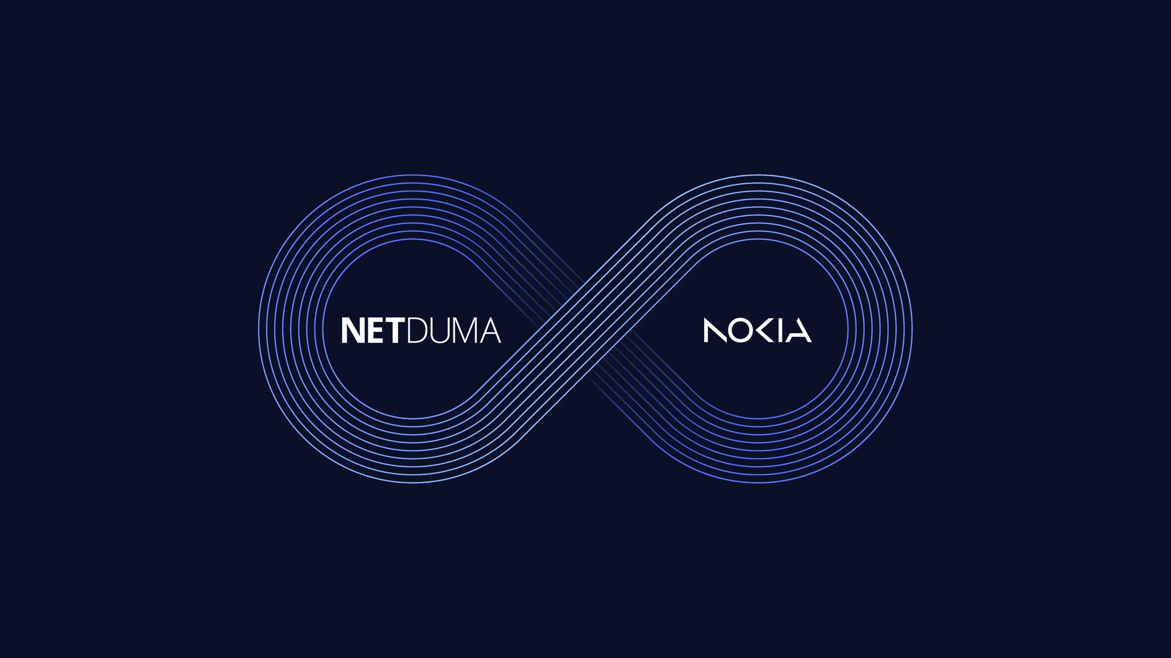 Blue infinity symbol with Netduma and Nokia logos inside each loop