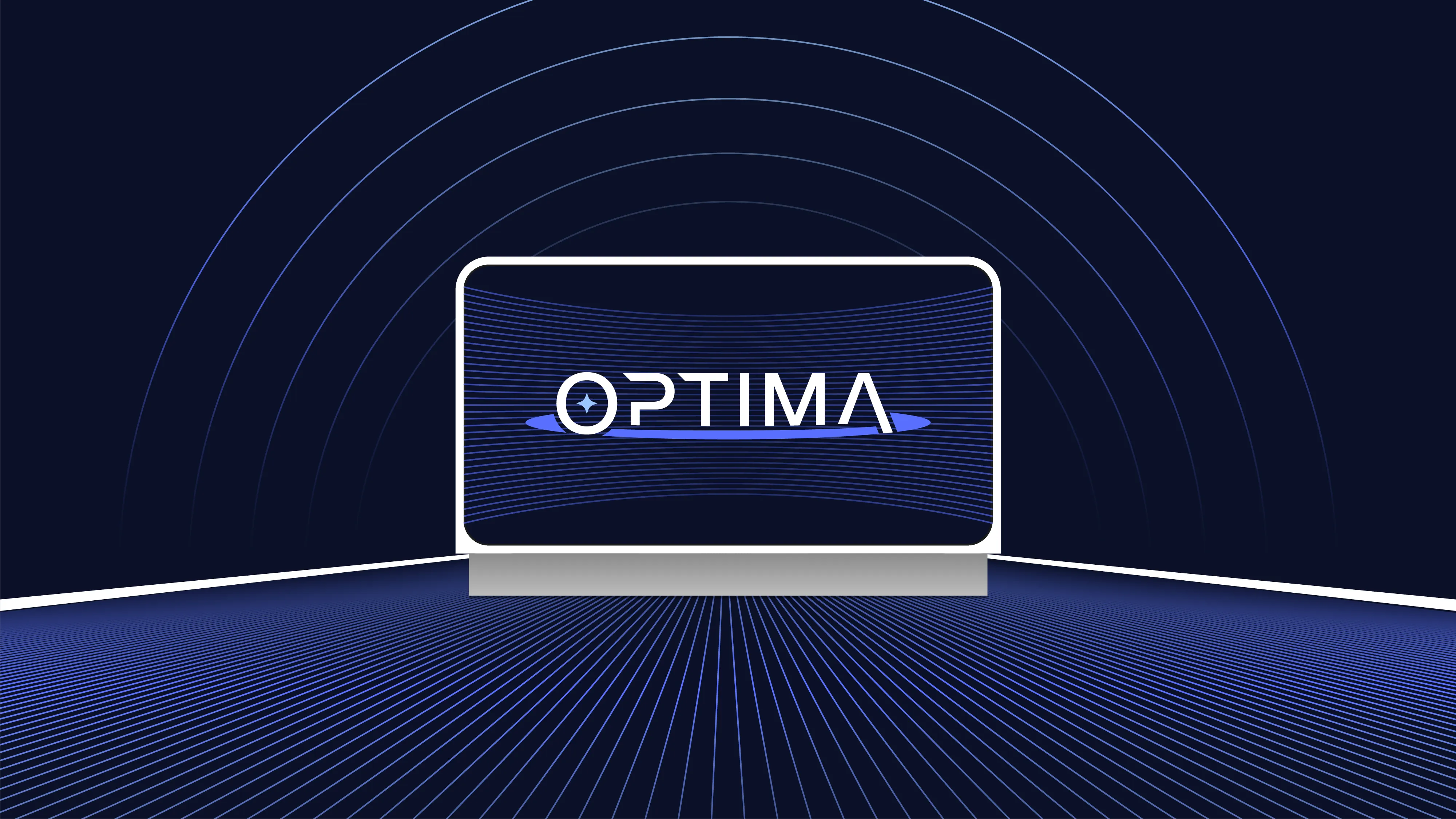 Optima logo on a white modem with blue data streaming in and WiFi signals