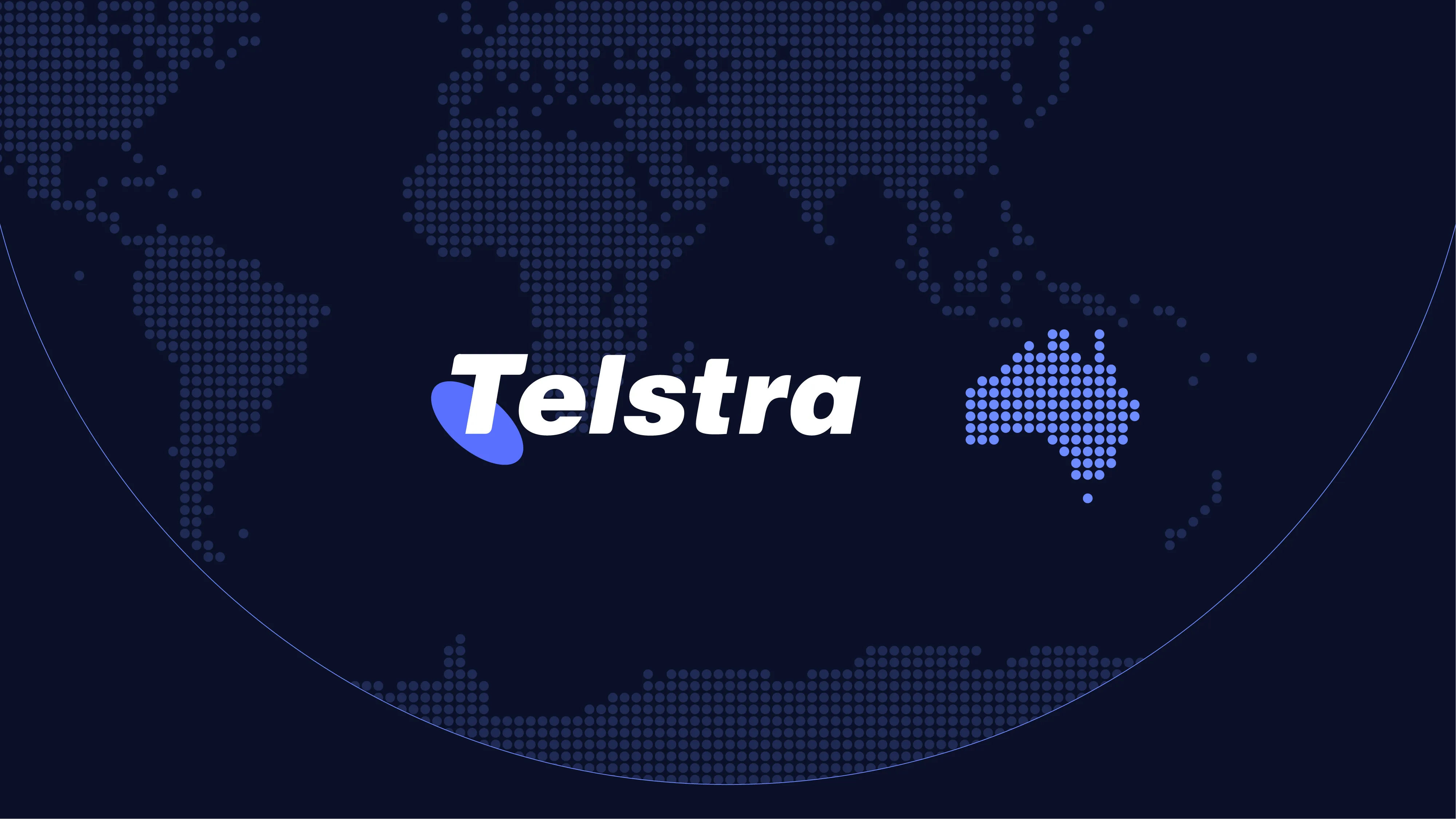 Telstra logo on a blue world map with Australia highlighted